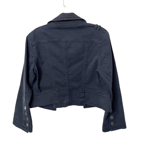 Ideology Black Denim Jacket Women's Size Medium Petite Cropped SilverButton - Picture 2 of 6